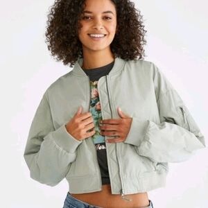Aeropostale light green cropped bomber jacket.